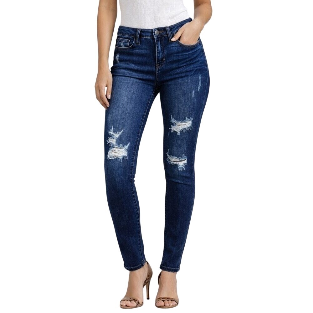 *NWOT* Judy Blue Skinny Jeans Womens 7/28 Dark Wash‎ Distressed High Rise Denim
